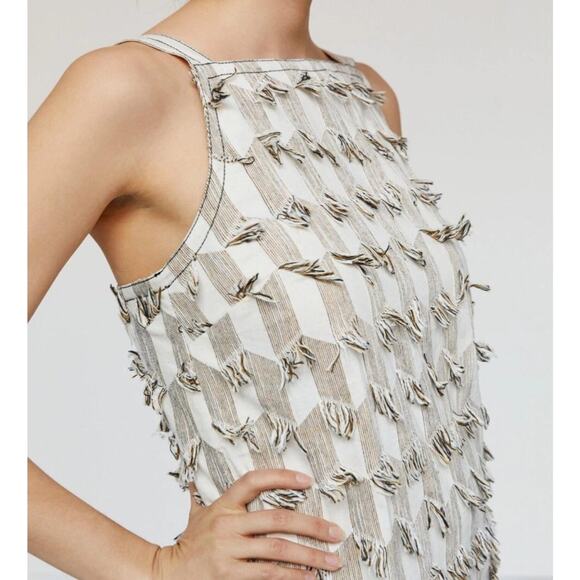 Anthropologie Womens Tan Beige Fringe Ladder Back Shift Dress Small - Picture 3 of 9